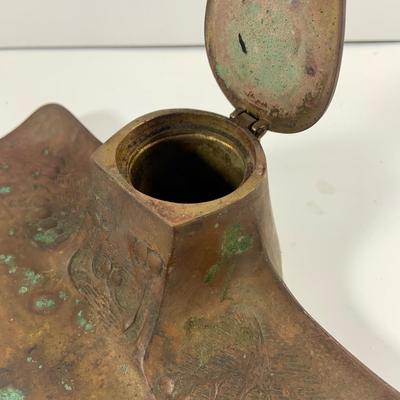 LOT462: Antique Bronze Ink Well Tray and Tin Comb and Brush Tray/ Holder