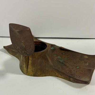 LOT462: Antique Bronze Ink Well Tray and Tin Comb and Brush Tray/ Holder