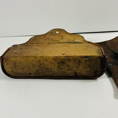 LOT462: Antique Bronze Ink Well Tray and Tin Comb and Brush Tray/ Holder