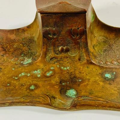 LOT462: Antique Bronze Ink Well Tray and Tin Comb and Brush Tray/ Holder