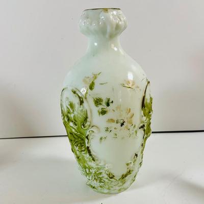 LOT463: Victorian Collection Including 2 Milk Glass Painted Bottles with One Stopper, 2 Cameo Creations and a Ornate Gold and Floral...
