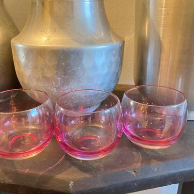 LOT 464: Vintage Celebration / Entertaining Collection - Roly Poly Ombre Glasses, Aluminum Ice Buckets, Pitcher, Party Kit Puerto Rican...