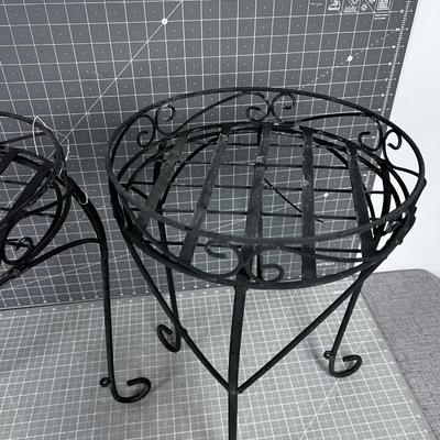 2 Iron Black Plant Stands 