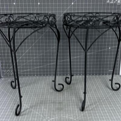 2 Iron Black Plant Stands 