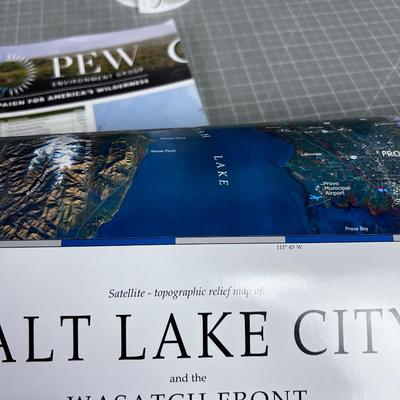 Color Arial of Salt Lake City, Snow Bird Resort and a Wilderness Map