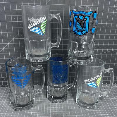 (5) Octoberfest Huge Glass Beer Mugs from SNOW BIRD