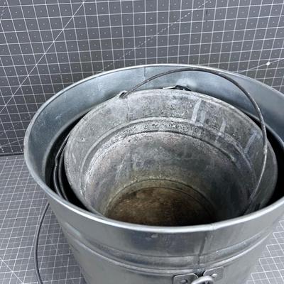 3 Galvanized Buckets 