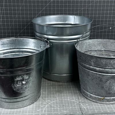 3 Galvanized Buckets 