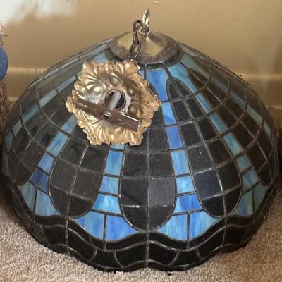 Blue stained glass swag light fixture