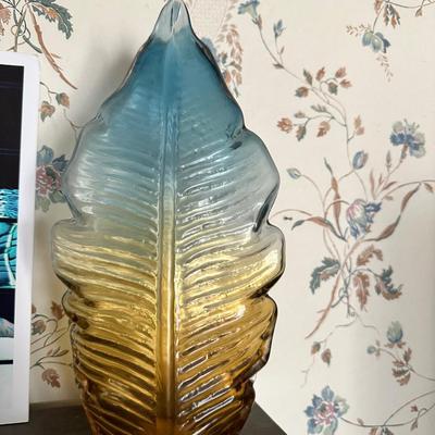 Glass leaf shaped vase