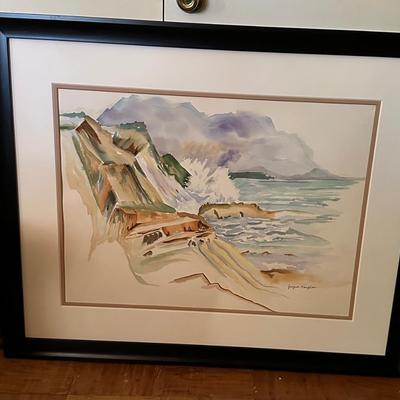 Original watercolor, ocean, cliffs