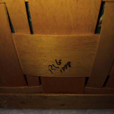LONGENBERGER LINED BASKET W/2 HANDLES, LID AND AN INTERIOR WOODEN LIFT PLUS A 2ND BASKET