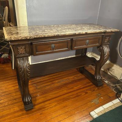 LOT 3: 2 Drawer Marble Top Hall Table