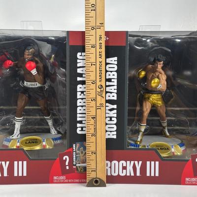 LOT 9D: Mcfarlane Movie Maniacs Rocky 3 Rocky Balboa & Clubber Lang Figures NIB