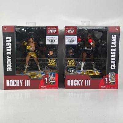 LOT 9D: Mcfarlane Movie Maniacs Rocky 3 Rocky Balboa & Clubber Lang Figures NIB