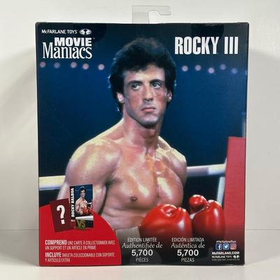 LOT 9D: Mcfarlane Movie Maniacs Rocky 3 Rocky Balboa & Clubber Lang Figures NIB