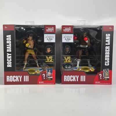 LOT 9D: Mcfarlane Movie Maniacs Rocky 3 Rocky Balboa & Clubber Lang Figures NIB