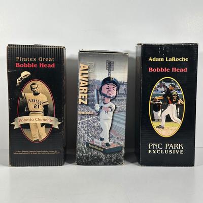 LOT 10D: Roberto Clemente, Adam LaRoche & Pedro Alvarez Bobble Heads In Box