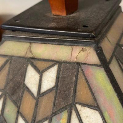 LOT 15L: Arts & Crafts Style Stained Glass & Wood Floor Lamp