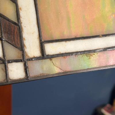 LOT 15L: Arts & Crafts Style Stained Glass & Wood Floor Lamp