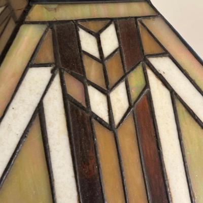 LOT 15L: Arts & Crafts Style Stained Glass & Wood Floor Lamp