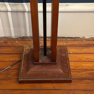 LOT 15L: Arts & Crafts Style Stained Glass & Wood Floor Lamp