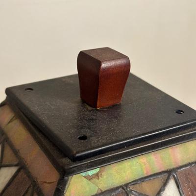 LOT 15L: Arts & Crafts Style Stained Glass & Wood Floor Lamp