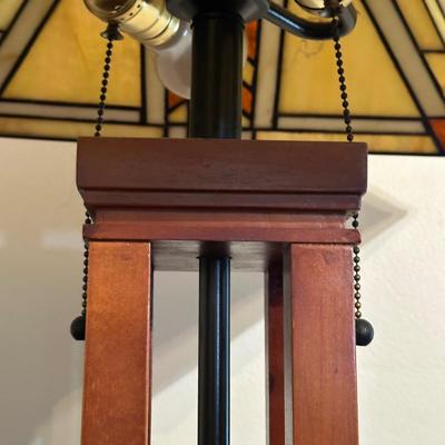 LOT 15L: Arts & Crafts Style Stained Glass & Wood Floor Lamp