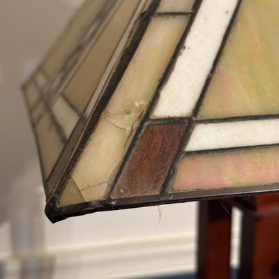 LOT 15L: Arts & Crafts Style Stained Glass & Wood Floor Lamp