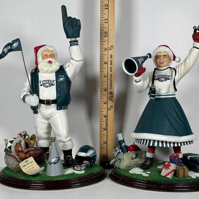 LOT 18D: The Danbury Mint Philadelphia Eagles Santa & Mrs Claus Figurines