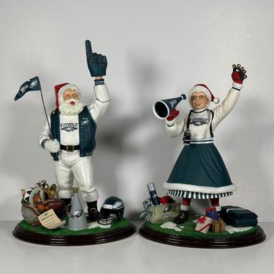 LOT 18D: The Danbury Mint Philadelphia Eagles Santa & Mrs Claus Figurines