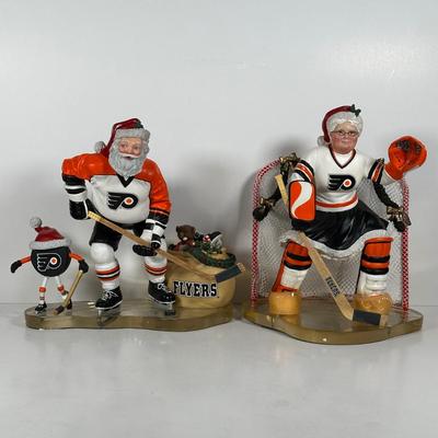 LOT 19D: The Danbury Mint Philadelphia Flyers Santa & Mrs Claus Figurines