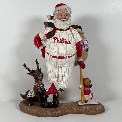 LOT 21D: The Danbury Mint Philadelphia Phillies Santa & Mrs Claus Figurines & Ornament