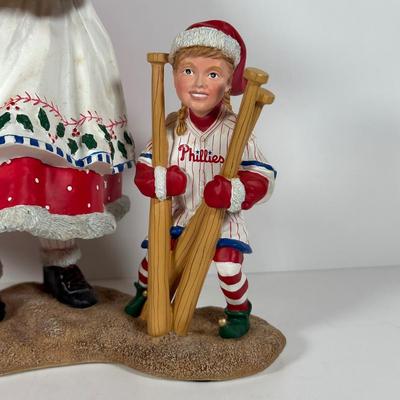 LOT 21D: The Danbury Mint Philadelphia Phillies Santa & Mrs Claus Figurines & Ornament
