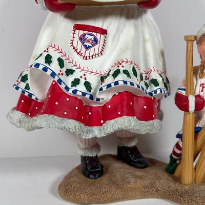 LOT 21D: The Danbury Mint Philadelphia Phillies Santa & Mrs Claus Figurines & Ornament