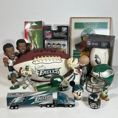 LOT 30A: Philadelphia Eagles Collectibles - Troy Vincent Signed Ball & More!
