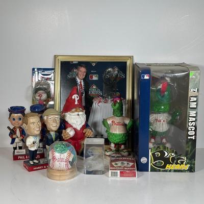 LOT 32A: Philadelphia Phillies Collectibles - Harry Kalas, Phillie Phanatic - Bobble Heads, PEZ & More