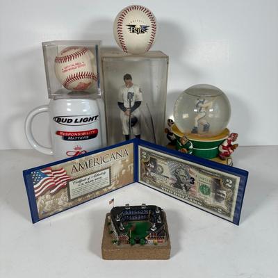 LOT 33A: Baseball Collectibles - MLB and Minor League - Balls, Figures, 2 Dollar Bill & More