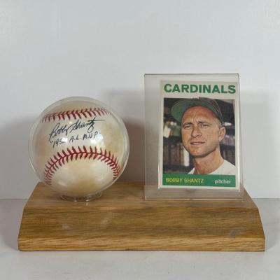 LOT 40A: Bobby Shantz Signed Baseball w/ Topps Card