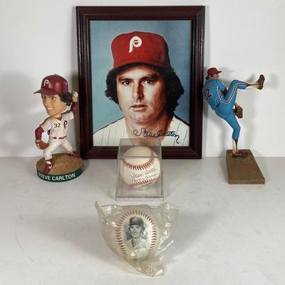 LOT 88A: Steve Carlton Collection - Signed Ball / Picture, Bobble Head & More