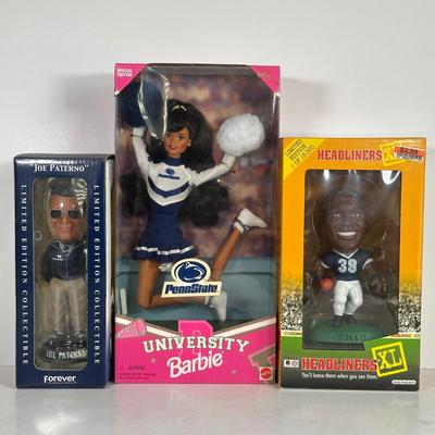LOT 89A: Penn State Collection - Signed Joe Paterno Photo Plaque, University Barbie, Joe Paterno Bobble Head & More