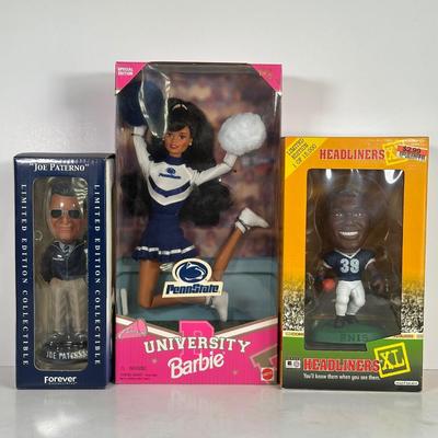 LOT 89A: Penn State Collection - Signed Joe Paterno Photo Plaque, University Barbie, Joe Paterno Bobble Head & More