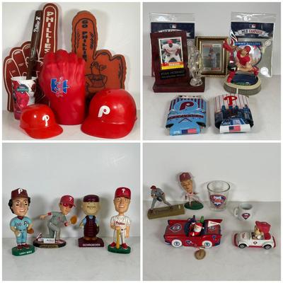 LOT 91A: Philadelphia Phillies Collectibles - Ornaments, Figures, Bobble Heads & More