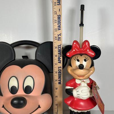LOT 98A: Vintage Mickey & Minnie Big Sippers & Mickey Head Lunchbox w/ Original Thermos