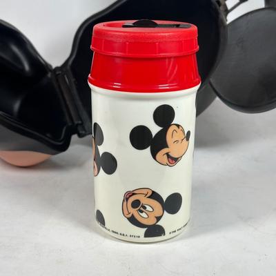 LOT 98A: Vintage Mickey & Minnie Big Sippers & Mickey Head Lunchbox w/ Original Thermos