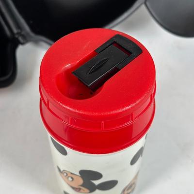 LOT 98A: Vintage Mickey & Minnie Big Sippers & Mickey Head Lunchbox w/ Original Thermos