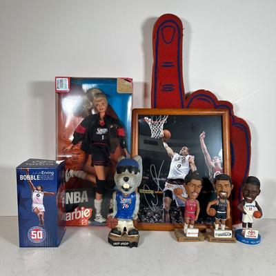 LOT 106A: Philadelphia 76ers Collection - Signed Andre Iguodala Photo, NBA Barbie, Bobbleheads & More