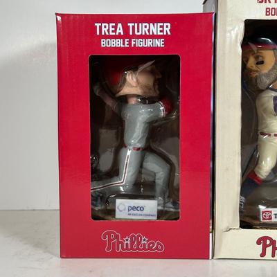 LOT 113A: Trea Turner, Bryce Harper, Bryson Stott Bobble Head Figures NIB
