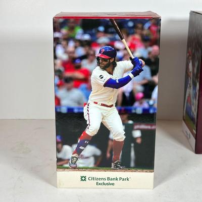 LOT 113A: Trea Turner, Bryce Harper, Bryson Stott Bobble Head Figures NIB