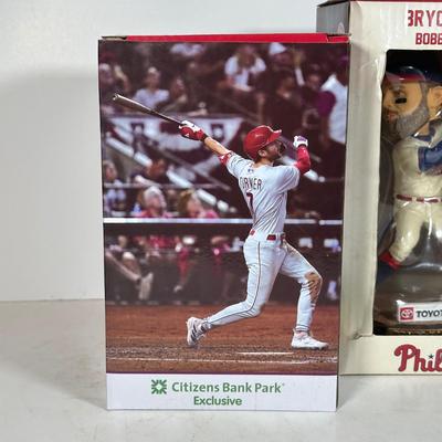 LOT 113A: Trea Turner, Bryce Harper, Bryson Stott Bobble Head Figures NIB